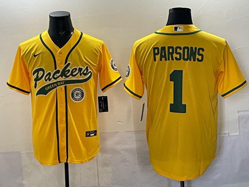 Men Green Bay Packers #1 Parsons yellow Nike NFL 2025 jersey 04